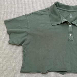 Aerie preppy green oversized Cropped polo shirt M